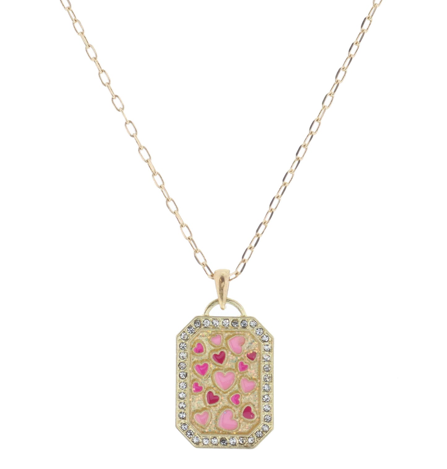 Kids 14" Hot Pink & Pink Enamel Multi Hearts Necklace