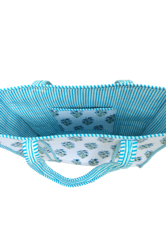 Juniper Blue and White Floral Tote Bag