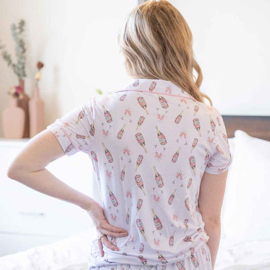 Champagne Dreams Short Sleeve Button Up Sleep Shirt