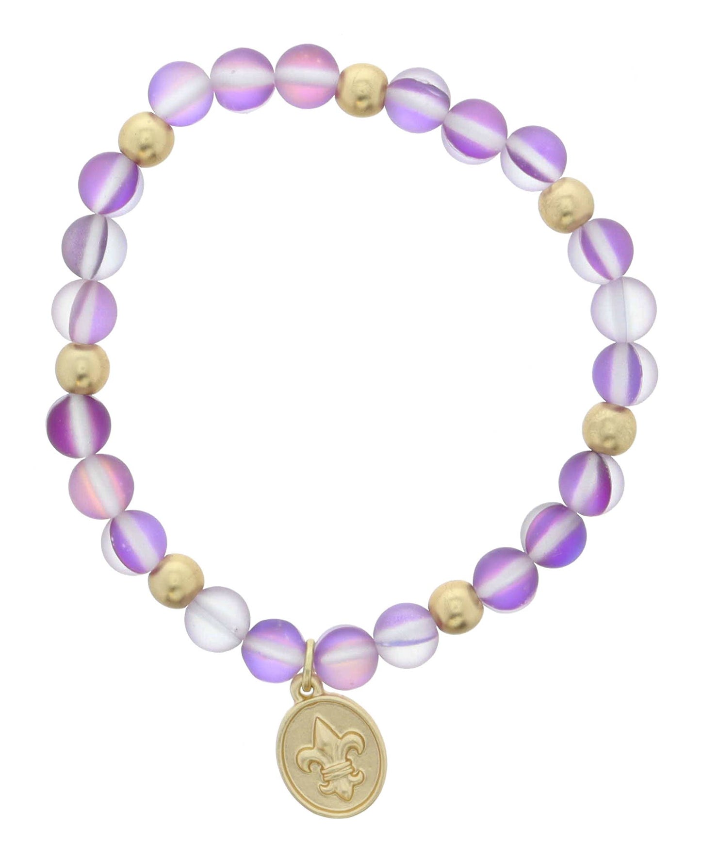 Kids Gold & Purple Beaded with Fleur De Lis Bracelet