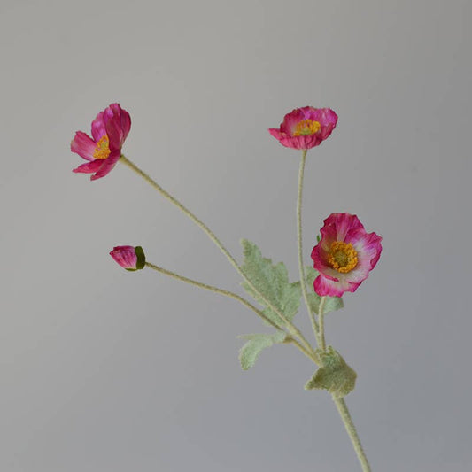 22'' Single Flocked Floral Poppy Spray, Colorful Silk Poppies