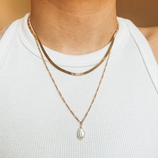 14k Gold Filled Freshwater Pearl Necklace With Figaro Chain