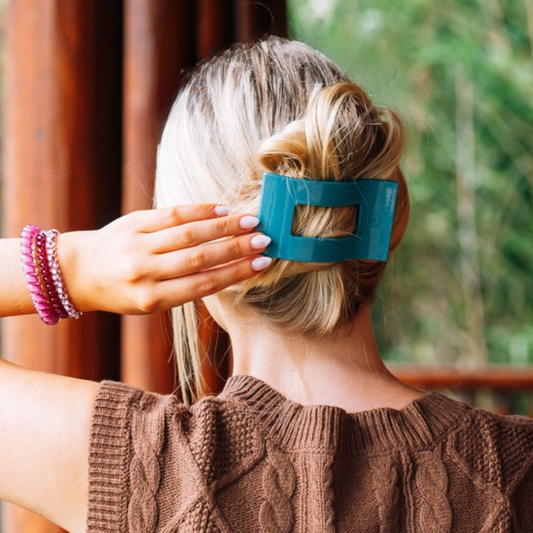 Teal With It | Small | Flat Rectangle Hair Clip