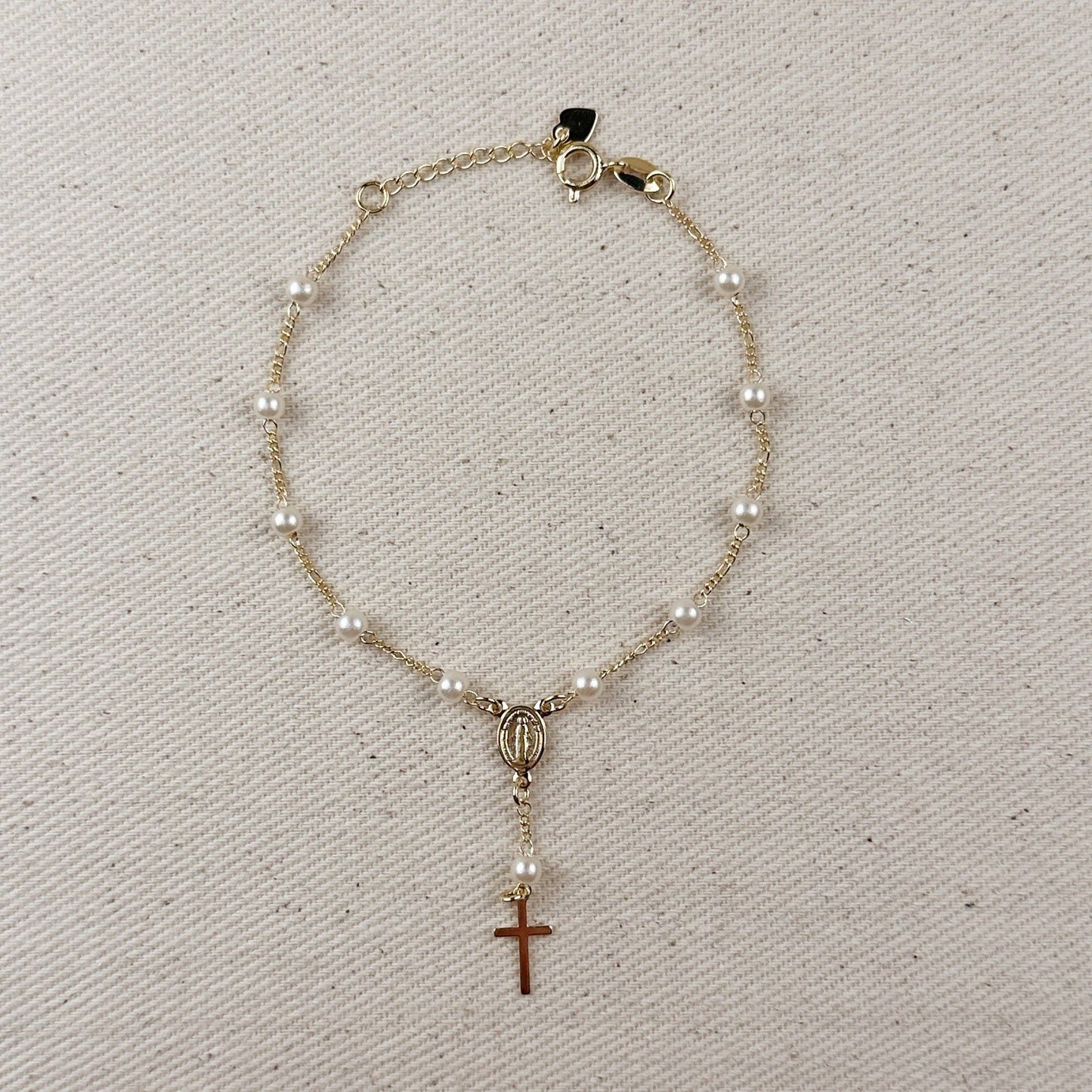 18k Gold Filled Pearl & Figaro Rosary Bracelet