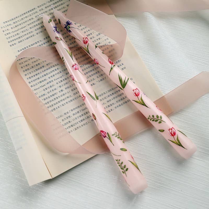 25cm Floral Printed Long Stem Holiday Smokeless Candle