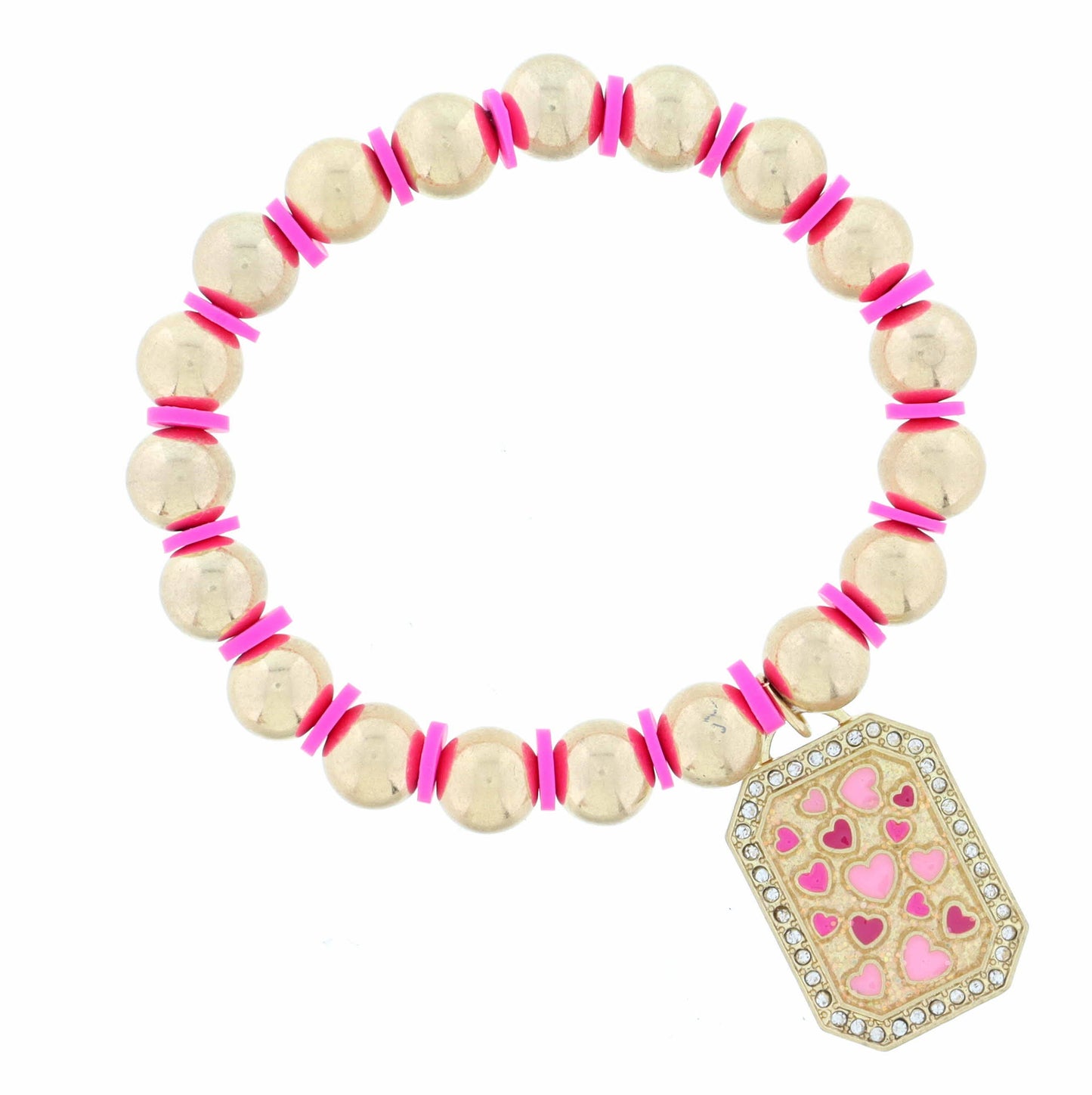 Kids Hot Pink & Pink Enamel Multi Hearts Bracelet