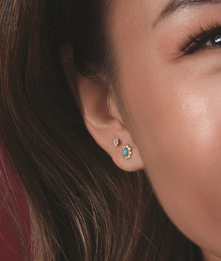 Turquoise and Diamond Flower Stud Earrings