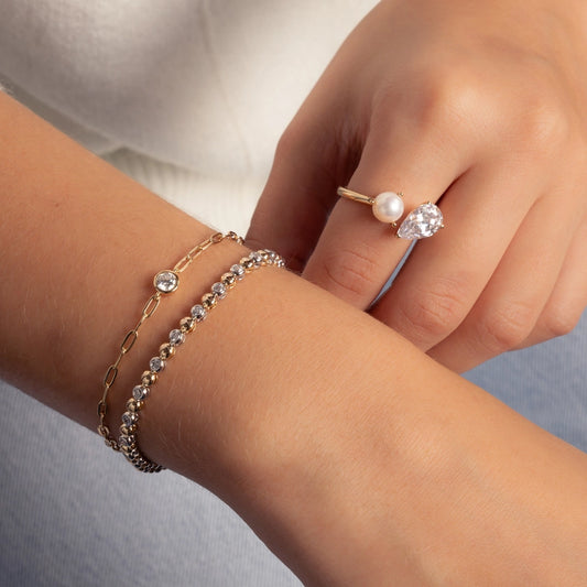 Bezel Charm Paperclip Bracelet