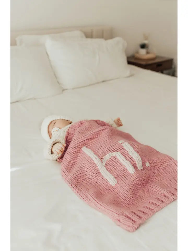 Hi. Hand Knit Baby Blanket Rosy Pink