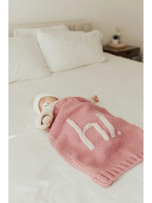 Hi. Hand Knit Baby Blanket Rosy Pink