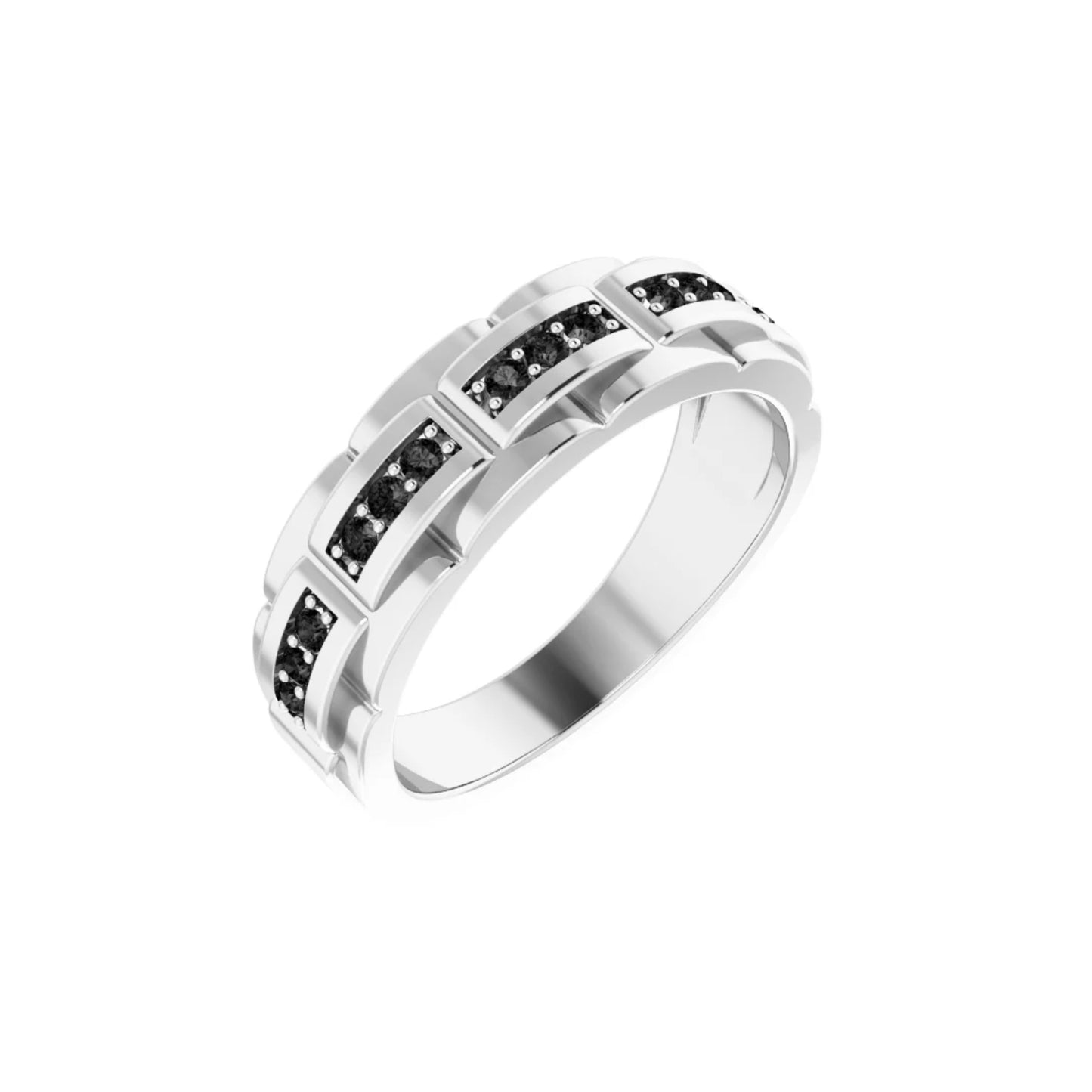 Sterling Silver Chain Ring with Natural Black Diamonds