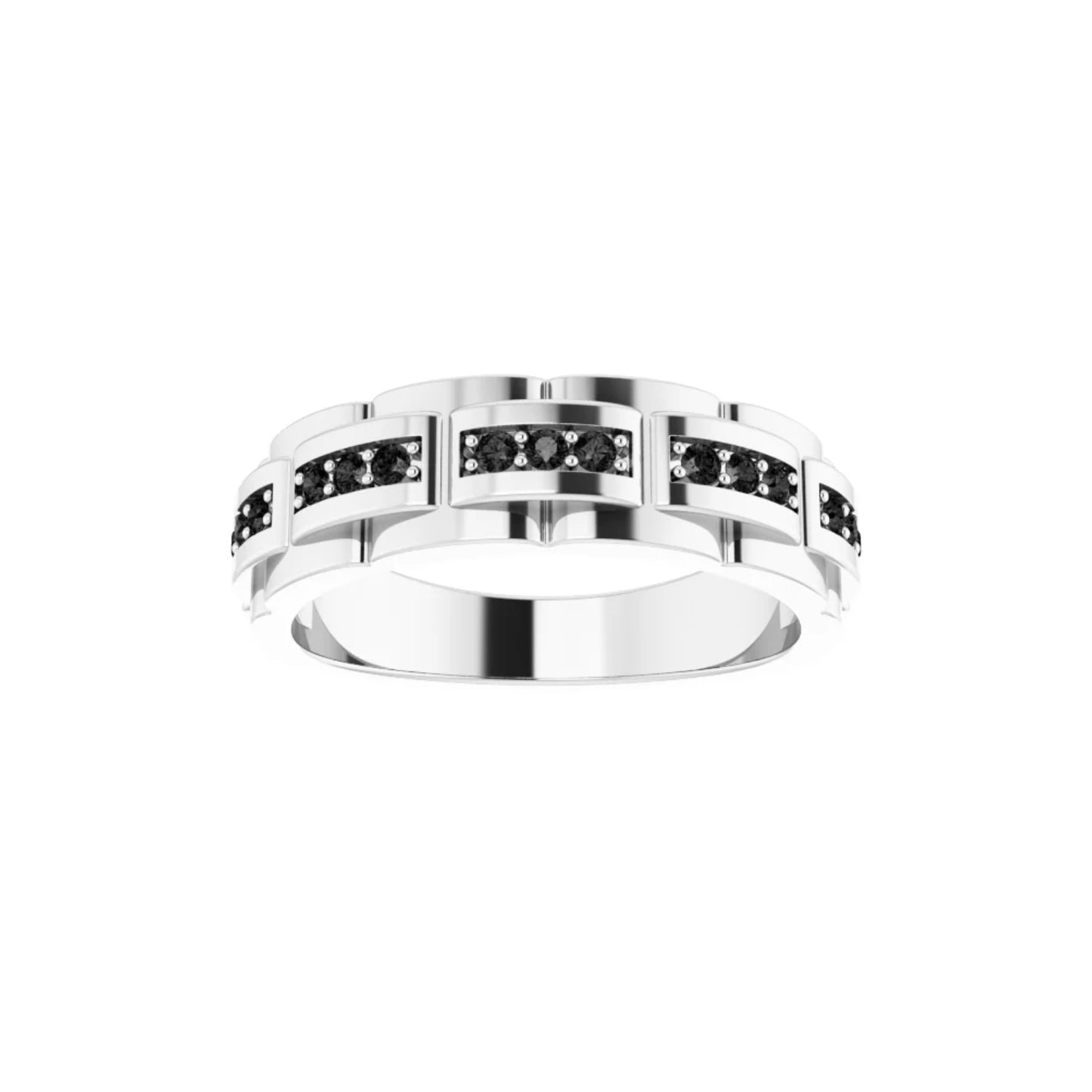 Sterling Silver Chain Ring with Natural Black Diamonds
