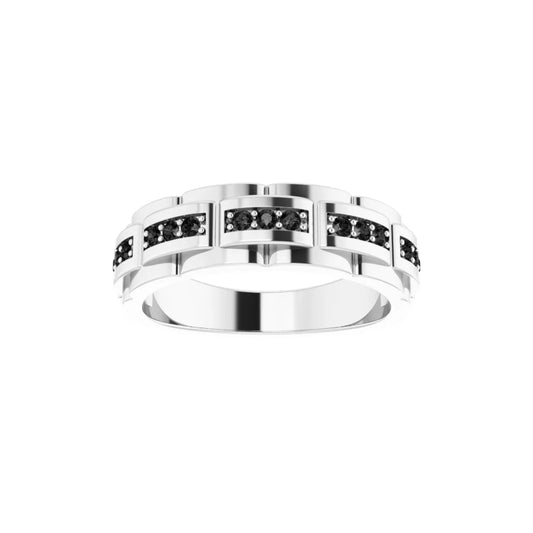 Sterling Silver Chain Ring with Natural Black Diamonds