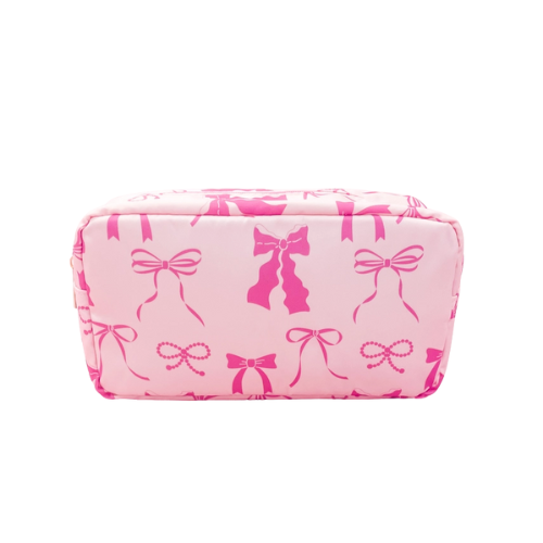 Pink Bows Nylon Cosmetic Zipper Bag