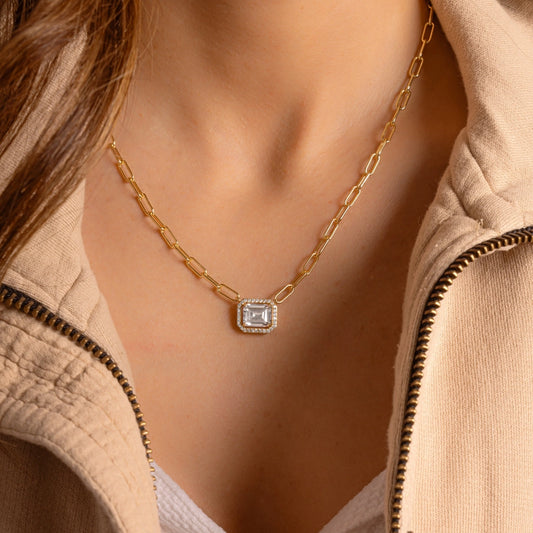 Paperclip Baguette Pendant Necklace