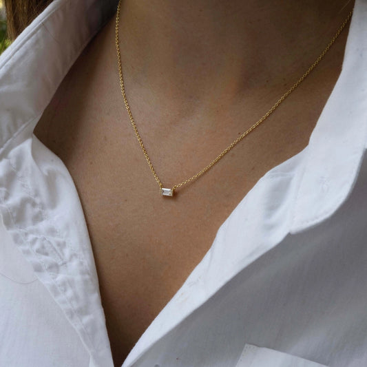 CZ Accented Baguette Necklace