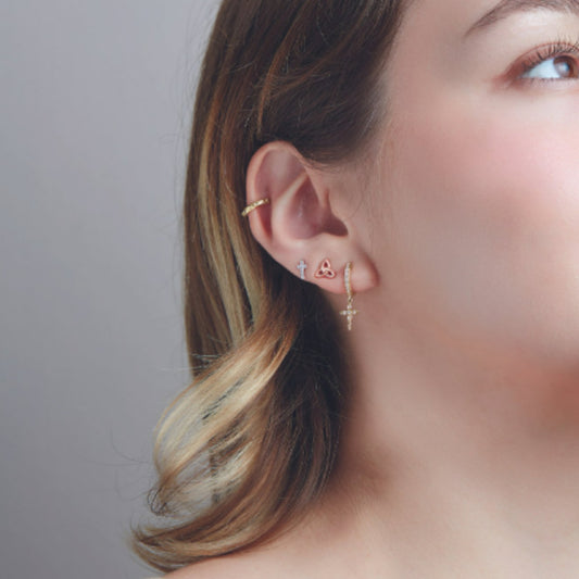 Diamond Cross Dangle Hoop Earrings