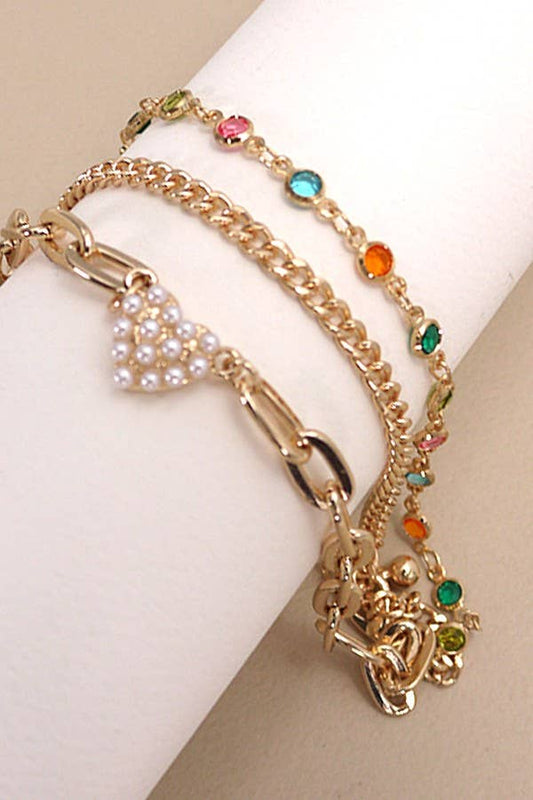 Pearl Heart Multi-stone layered bracelet