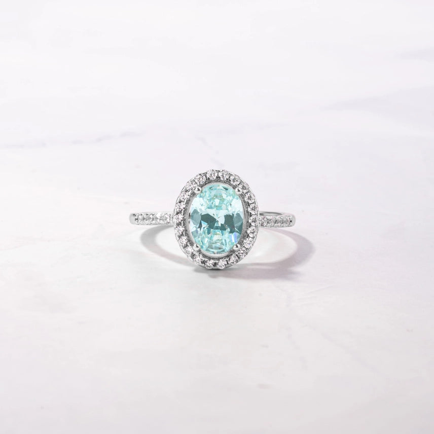 Aquamarine Halo Ring