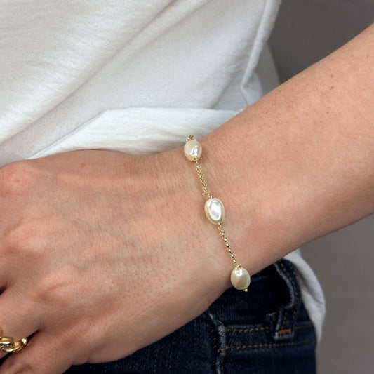 18k Gold Filled Baroque Pearl Station Bracelet