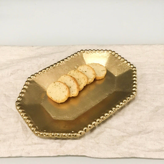 Large Gold Textured Aluminum Beaded Border Octagon Tray