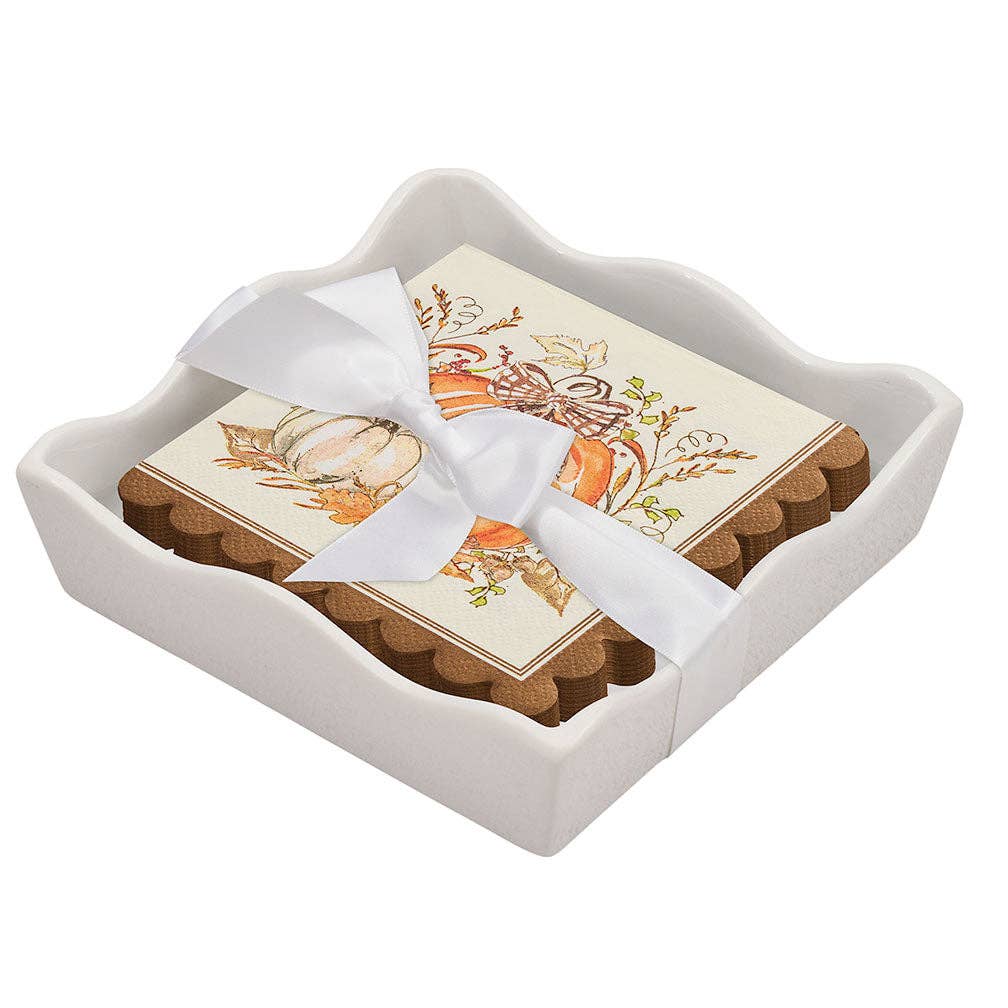 Ceramic Cocktail Napkin Tray - Turkey & Gourds