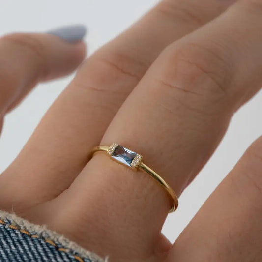 Gold Simple Baguette Birthstone Rings