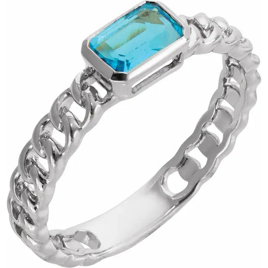 Chain Link Sky Blue Topaz Ring