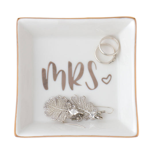 Mrs Ceramic Ring Dish - Gold Square