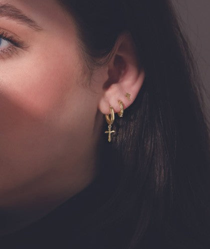 Cross Dangle Hoop Earrings
