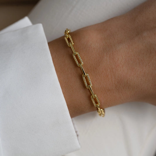CZ Accented Paperclip Bracelet
