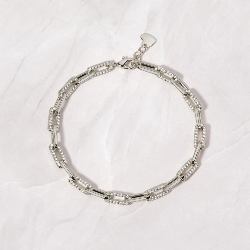 CZ Accented Paperclip Bracelet