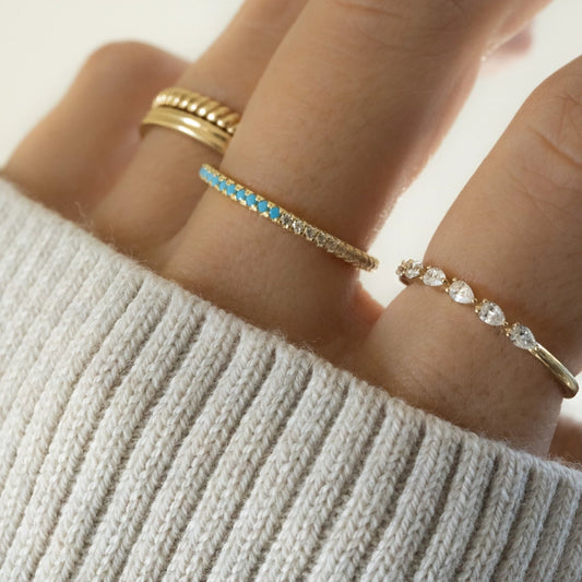 Turquoise & CZ Duo Ring