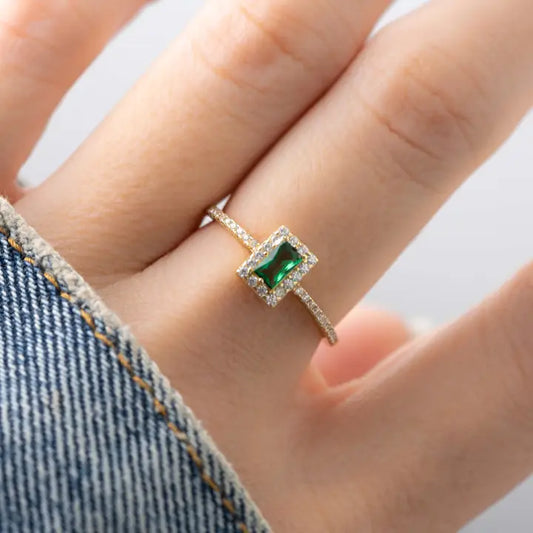 CZ Emerald Halo Ring