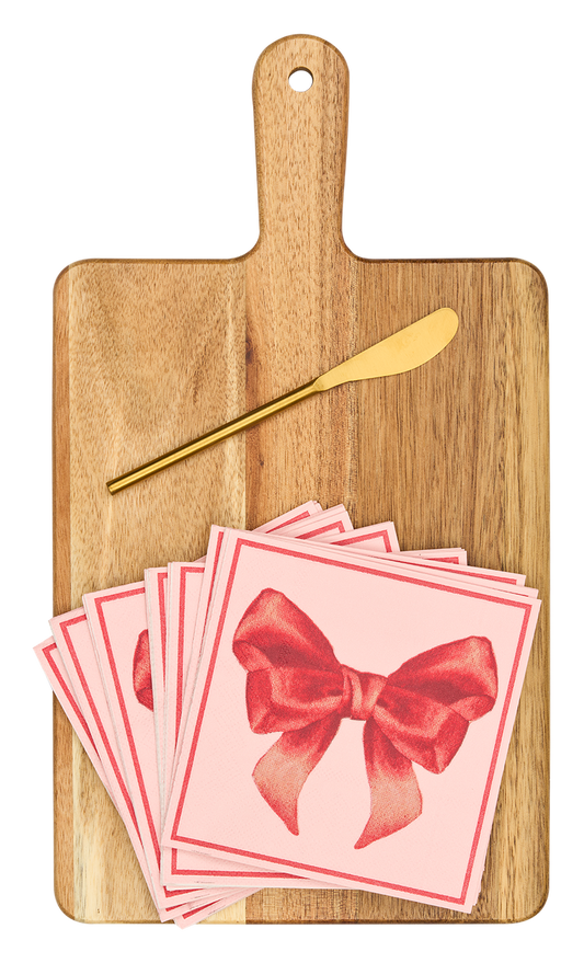 14x8" Acacia Board w/ Handle Gold Spreader