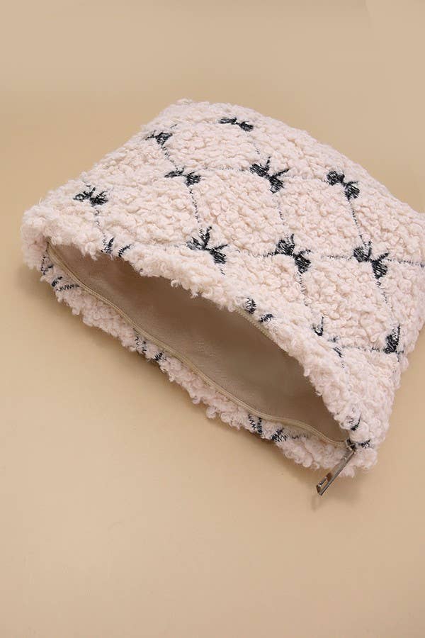 Soft Lamb Wool Bow Cosmetic Bag