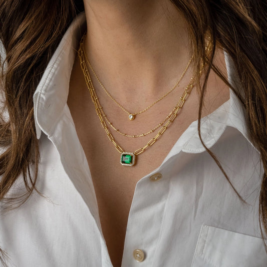 Paperclip Emerald Pendant Necklace