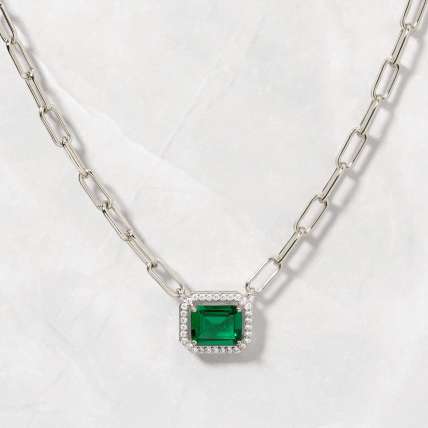 Paperclip Emerald Pendant Necklace