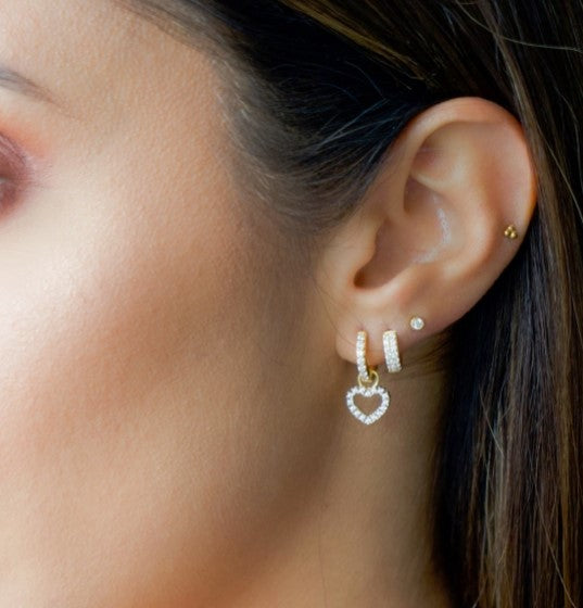 CZ Heart Charm Huggies