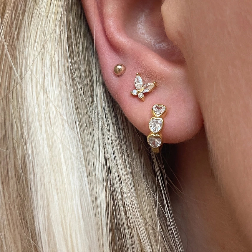 Bezel Heart Huggie Earrings