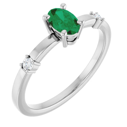Lab-Grown Emerald and Diamond Ring