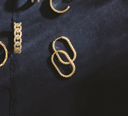 Elongated Oval Rope Hoop Earrings