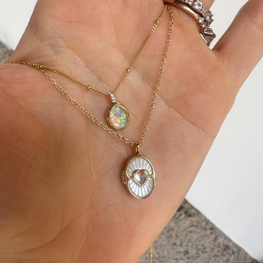 Opal Locket on beaded chain