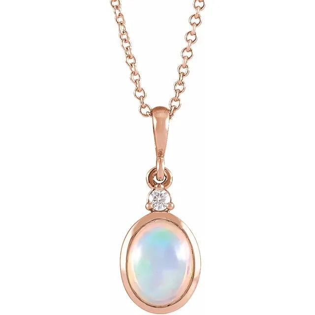 6x4mm Opal and Diamond Necklace