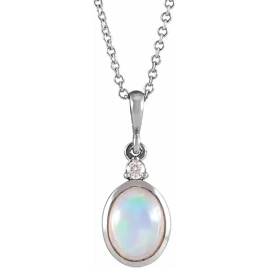6x4mm Opal and Diamond Necklace