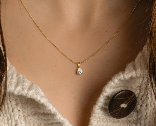CZ Pear Pendant Necklace