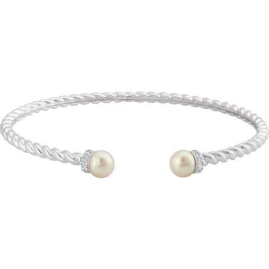 Diamond and Pearl Cuff Bracelet