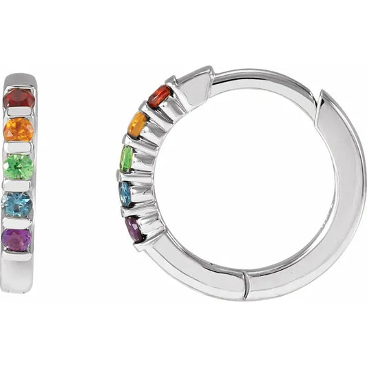 Rainbow Gemstone Hoop Earrings