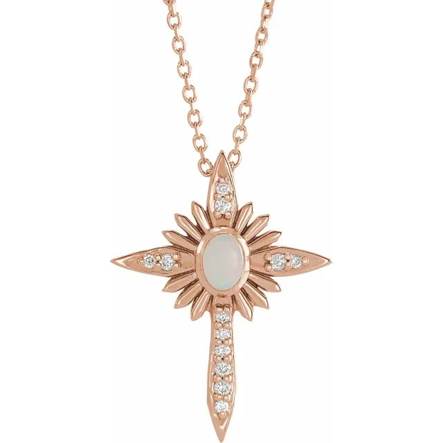 Opal and Diamond Cross Necklace