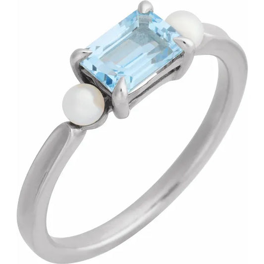 Sky Blue Topaz and Pearl Ring